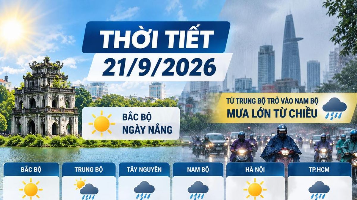 Thời tiết hôm nay 21/9: Bắc bộ ngày nắng, Nam bộ mưa lớn từ chiều - Chuyên Trang Doanh nhân & Công lý - Báo Công Lý