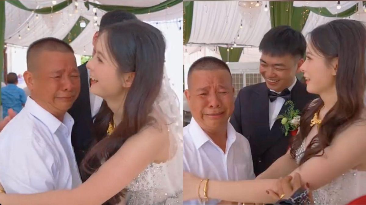 Rưng rưng cảnh bố khóc hu hu khi con gái lấy chồng, cô dâu dỗ mãi không nín